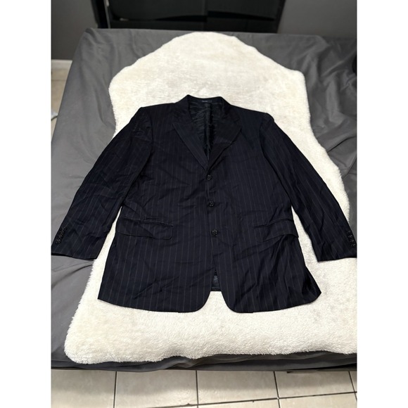 Ermenegildo Zegna Navy Blue Striped Blazer 46R Wool Cashmere Sport Jacket‎